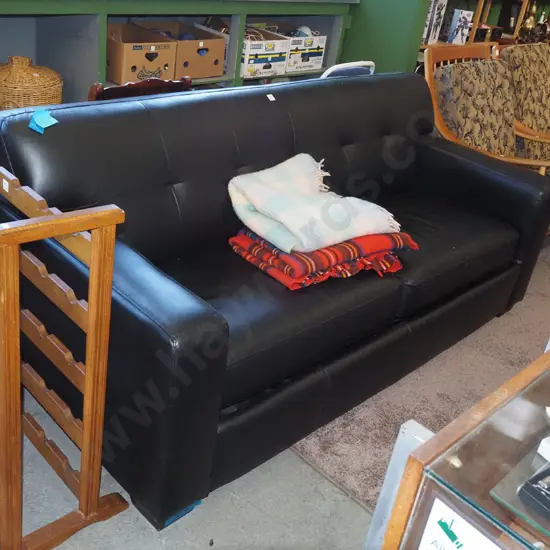 black leather 3 seater divan bed