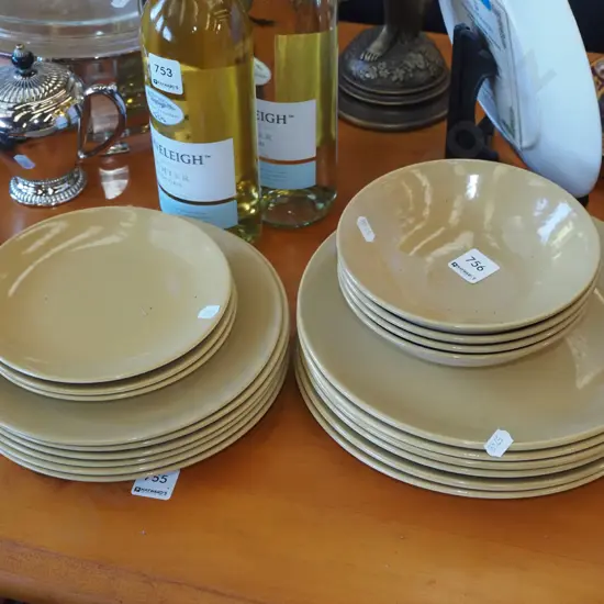 assorted Crown Lynn colour glaze plates and bowls