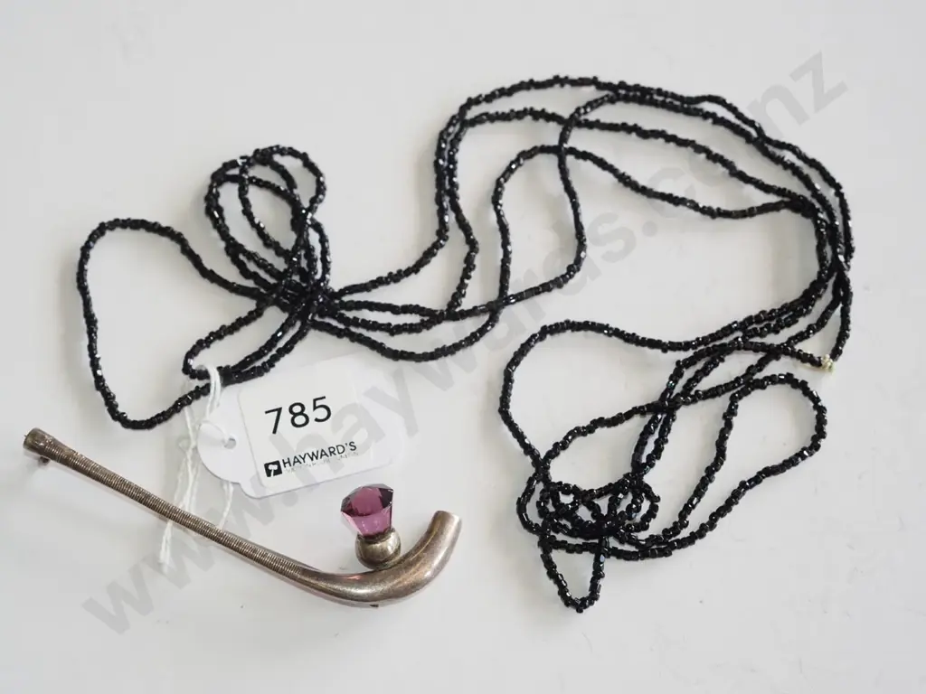 black bead necklace & EPNS silver brooch Image 1++