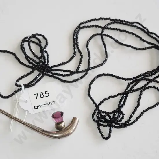 black bead necklace & EPNS silver brooch