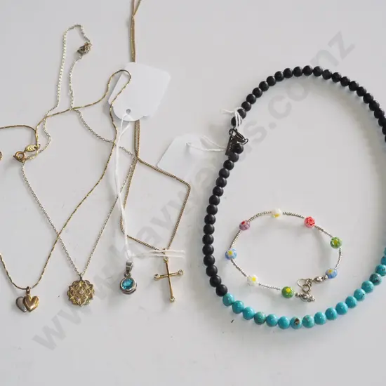 tray; necklaces, bracelet & pendant