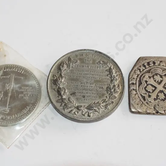 1916; German fleet medalion & 2 other coins