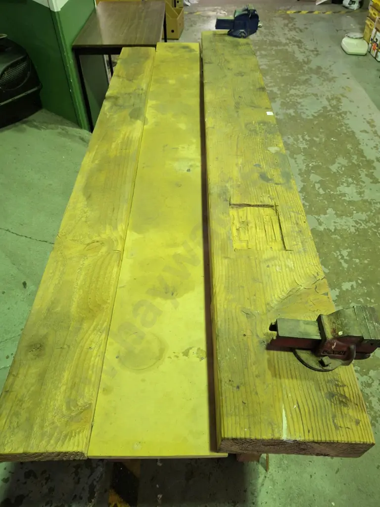 homemade workshop bench with 2x engineer's vices H900 W2380 D770 Image 1++