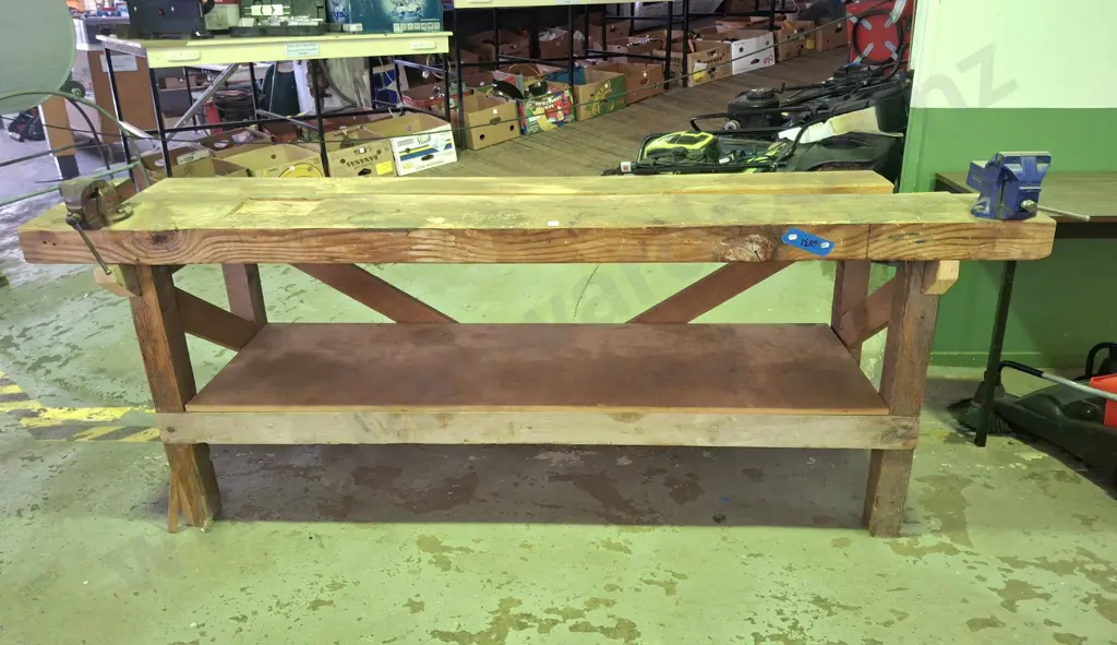 homemade workshop bench with 2x engineer's vices H900 W2380 D770 Image 1++