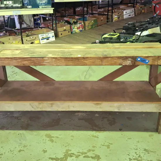 homemade workshop bench with 2x engineer's vices H900 W2380 D770