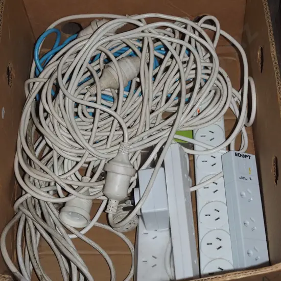 box of extension cords and multi boxes