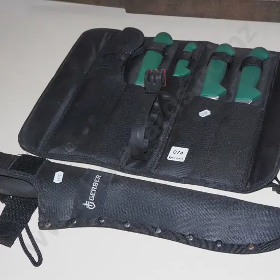 knife set, gerber hunting knife and sheath - tarnished blade