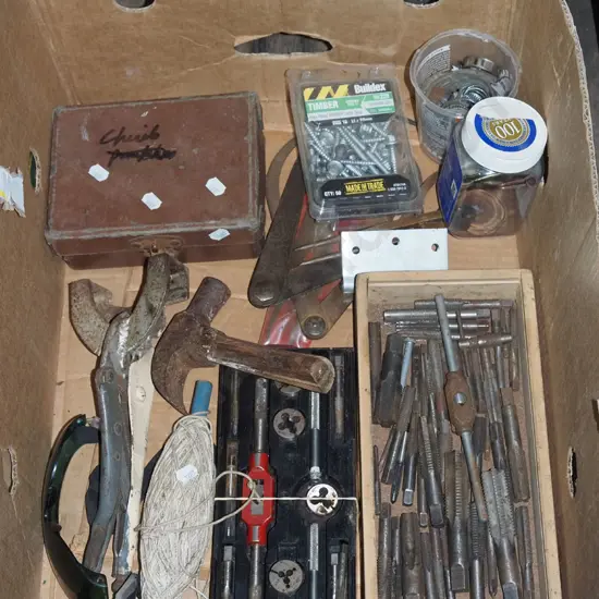 box; tap and die sets, string lines etc