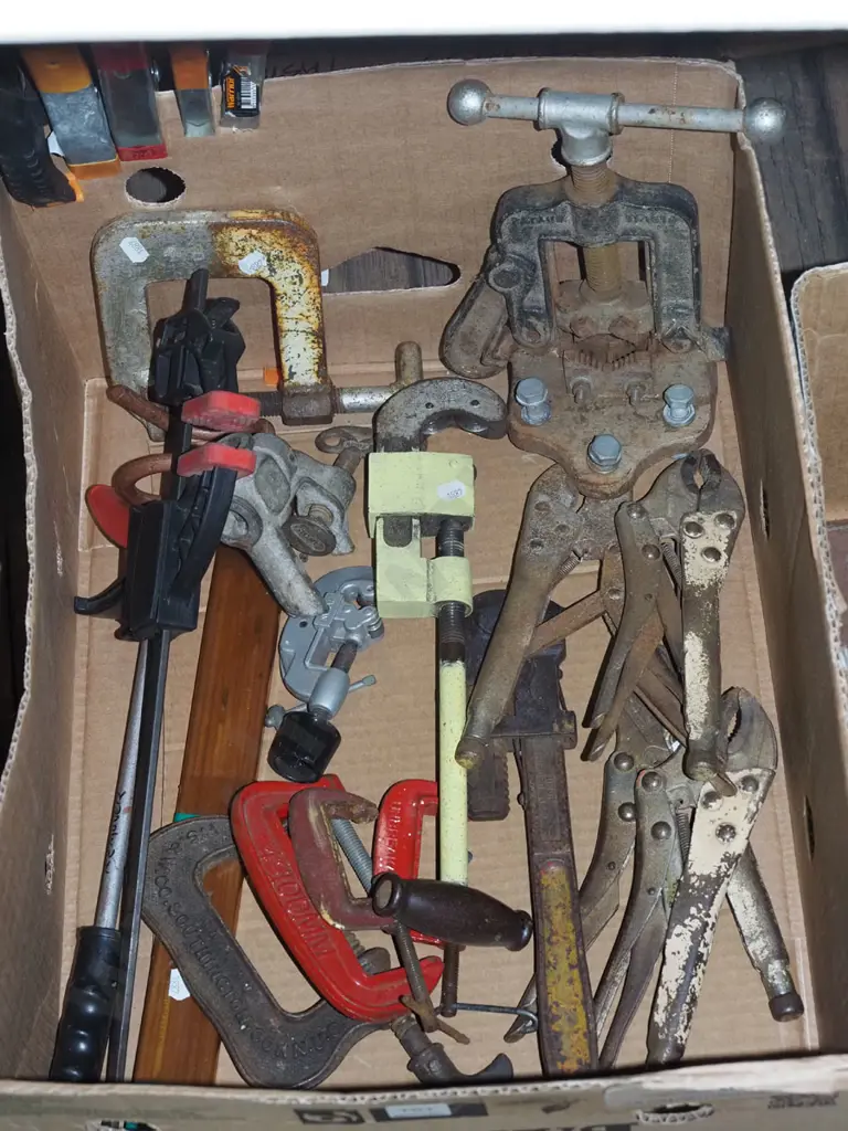 box; vice grips, pipe clamp, G clamps etc Image 1++