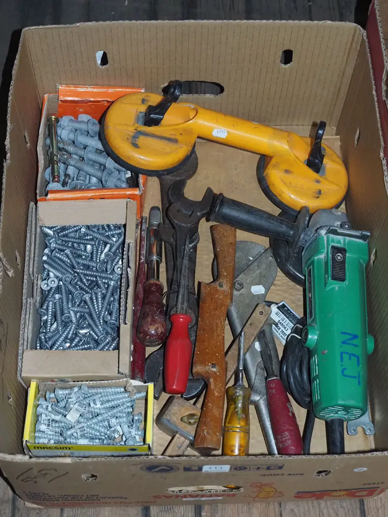 box; angle grinders, hand tools, nuts etc Image 1++
