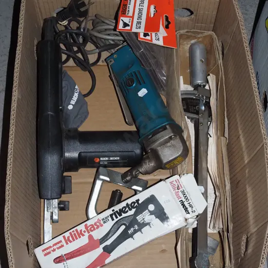 box; nibbler, torque wrench, pop riveter etc