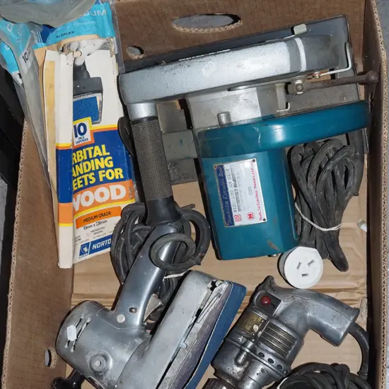 box; orbital sander, skilsaw, drill etc