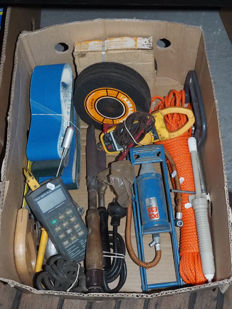 box; foot pump, rope, soldering irons etc Image 1++