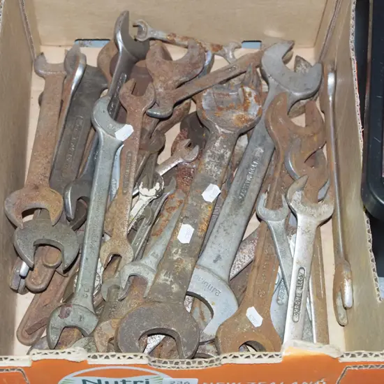 box; various spanners