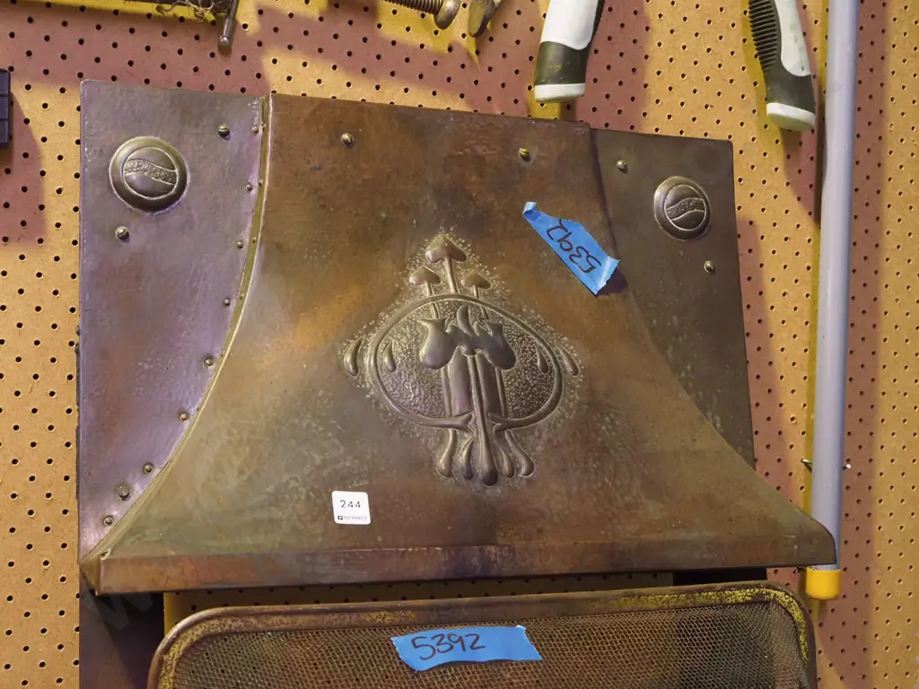 art nouveau copper fire surround with fire screen Image 1++