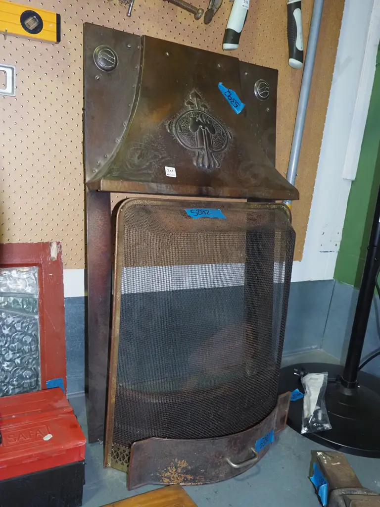 art nouveau copper fire surround with fire screen Image 1++