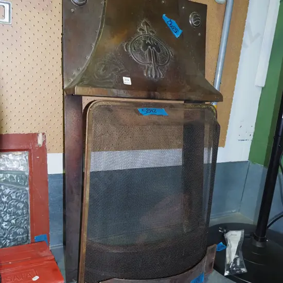 art nouveau copper fire surround with fire screen