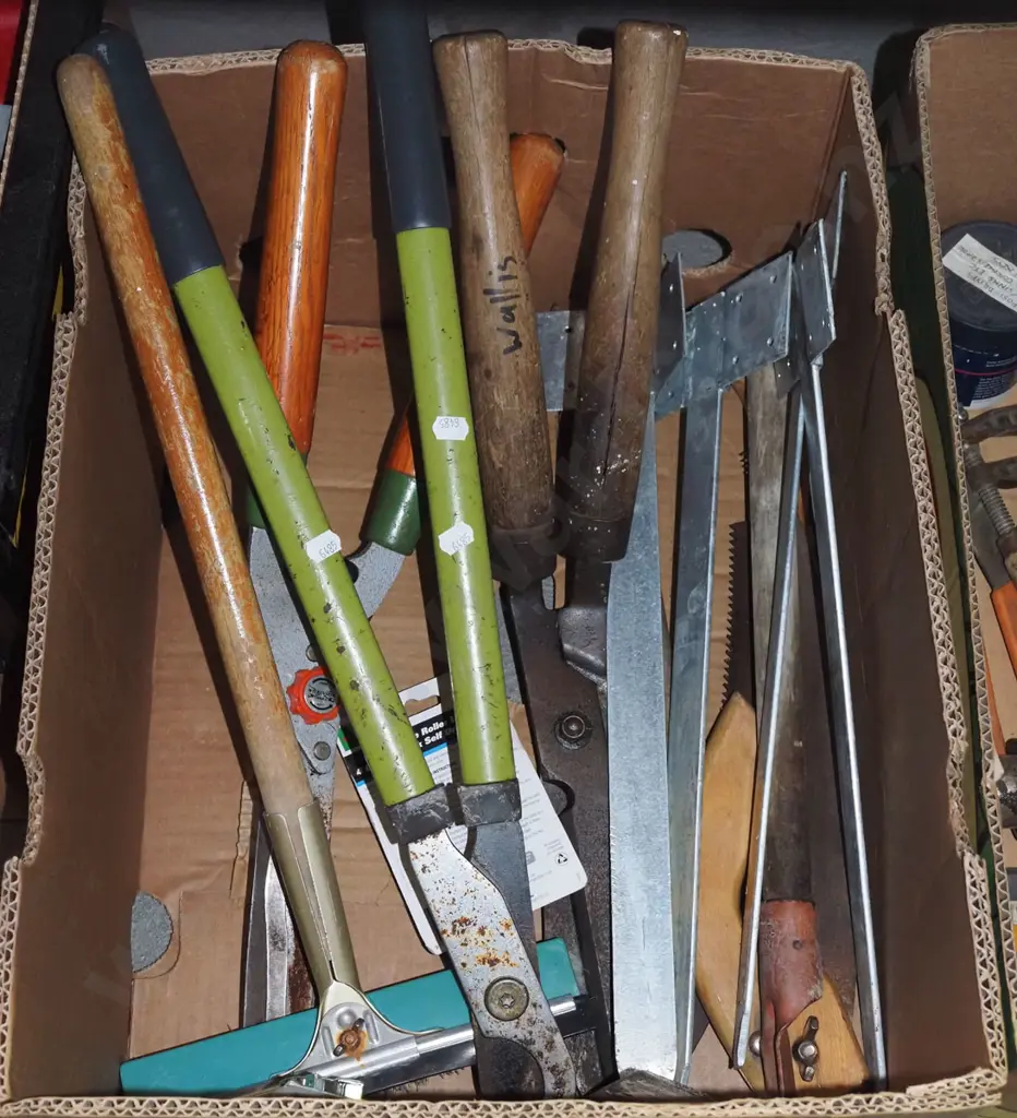 box; hedge trimmers, loppers, galvanised flat stakes etc Image 1++