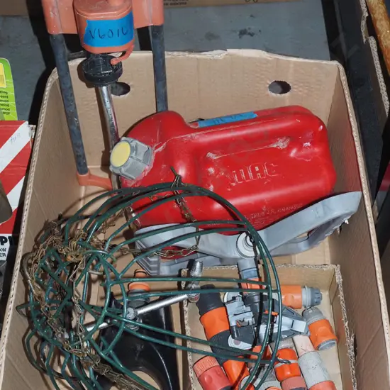 box; fuel container, hose fittings etc