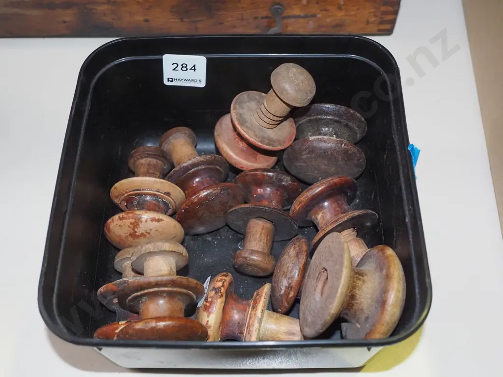 box of antique wooden drawer handles Image 1++