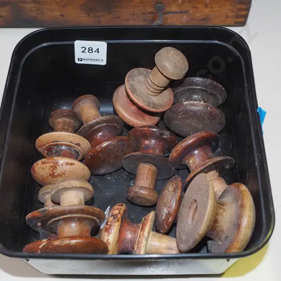box of antique wooden drawer handles
