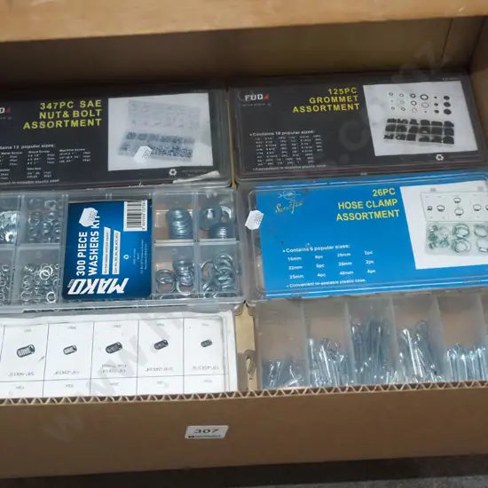 box; hose clamps, split pins, washers etc