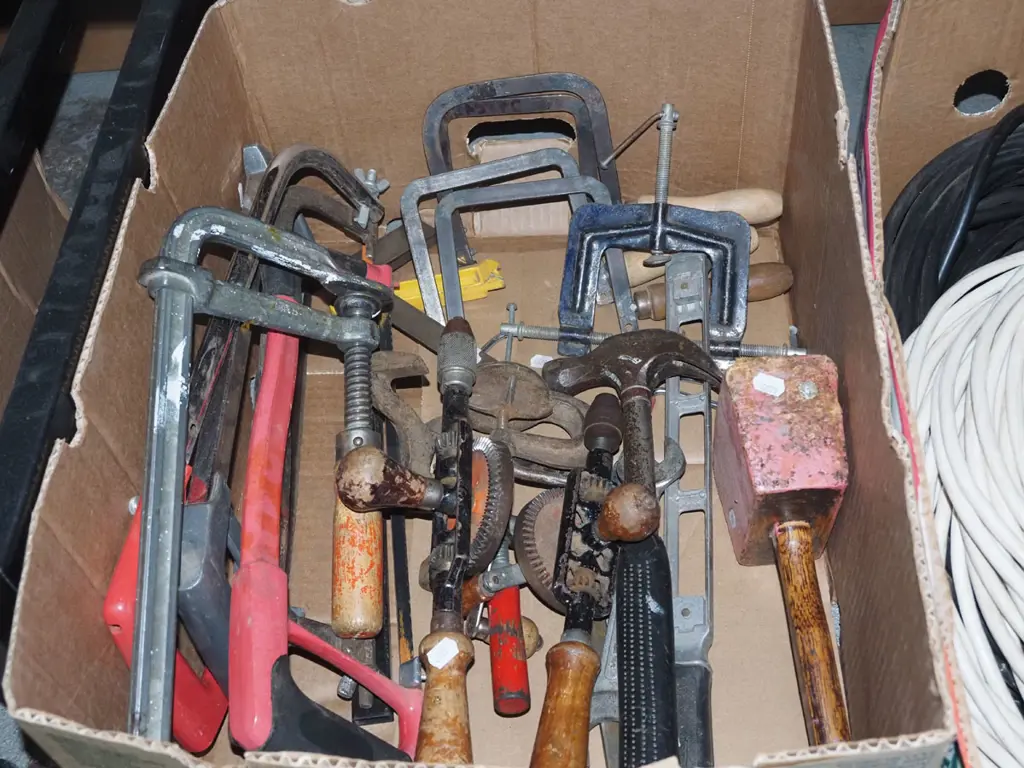 box; hack saws, mallets, eggbeater drills etc Image 1++