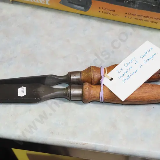 2x vintage wooden chisels - Marples of Sheffield, Mathieson of Glasgow