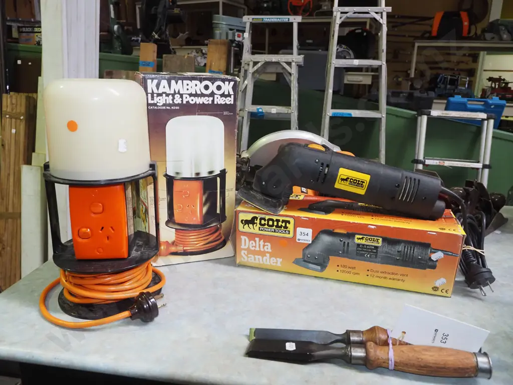 Colt Delta sander, Kambrook light and power reel - orange dots Image 1++