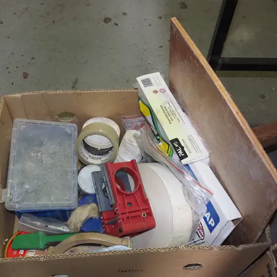 box; nails, string, plastic protection sheets etc