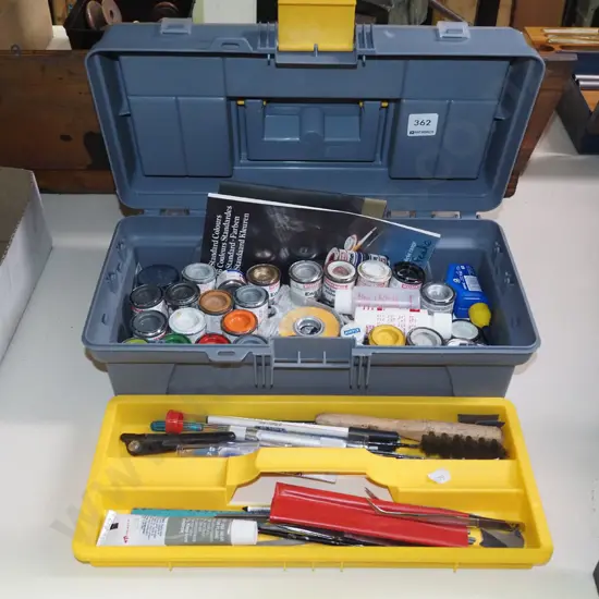 tool box with various modeller's paints and tools