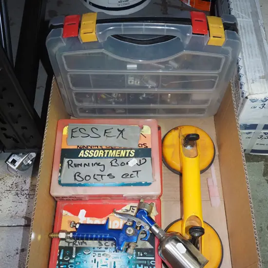 box; plastic organisers, nuts, bolts etc