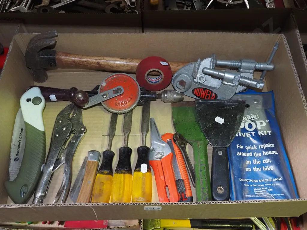 box; chisels, hand drill, pop riveter etc Image 1++