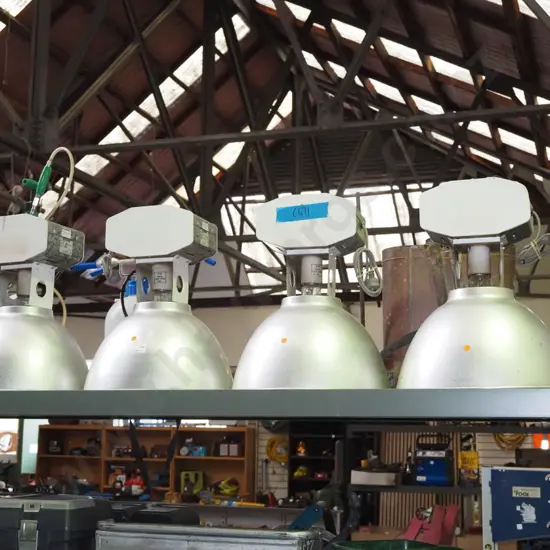 4x industrial light fittings - orange dots