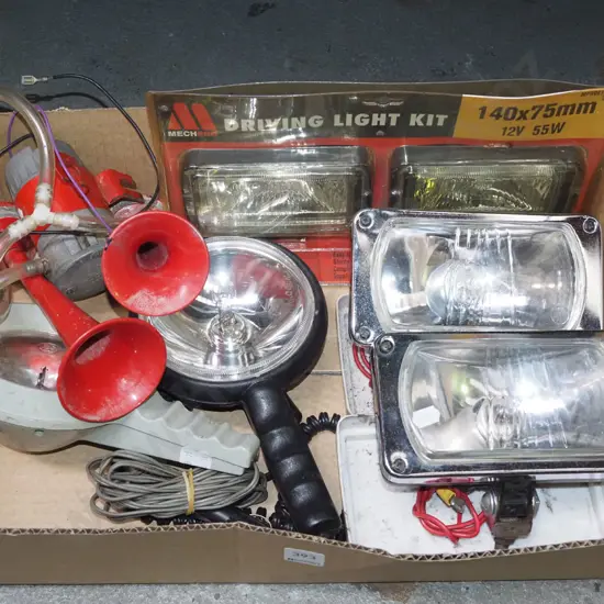 box; car lights, 12V torches, air horns