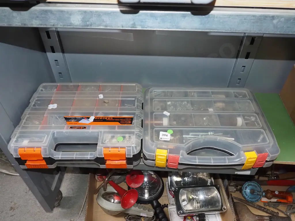 2x plastic organisers of nuts, bolts, nails etc - green dots Image 1++