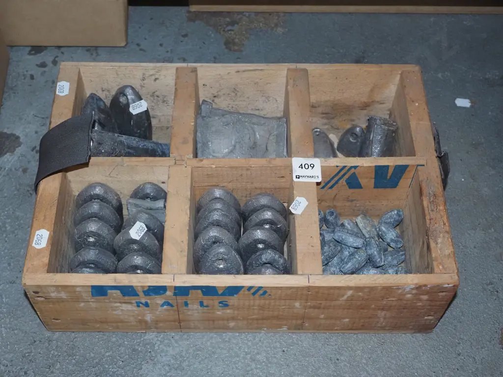 wooden crate and lead sinkers Image 1++