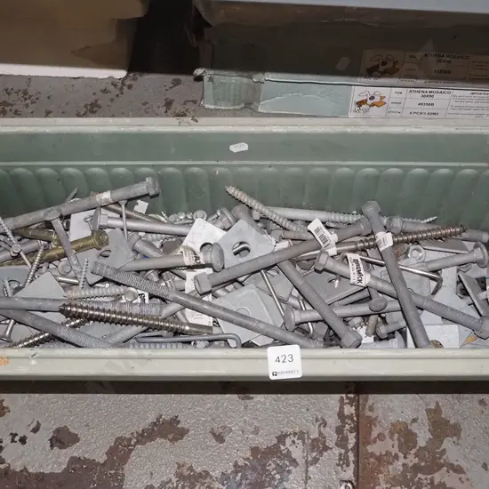 plastic trough of screws, washers, bolts