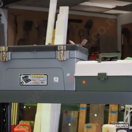 2x plastic tool boxes - orange dots