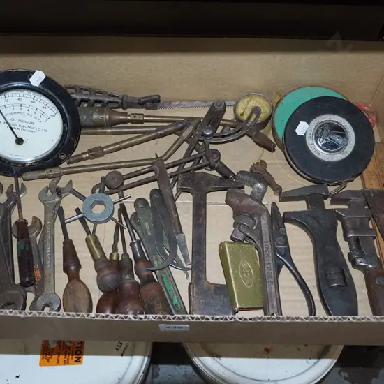 box; crescents, wrenches, tape measure etc