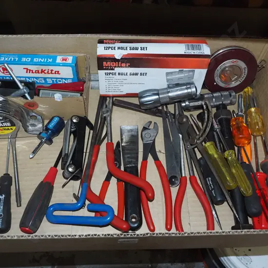 box; sharpening stones, torches, calipers etc