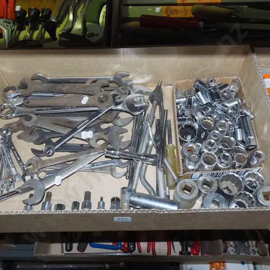 box; open end ring spanners, sockets etc 