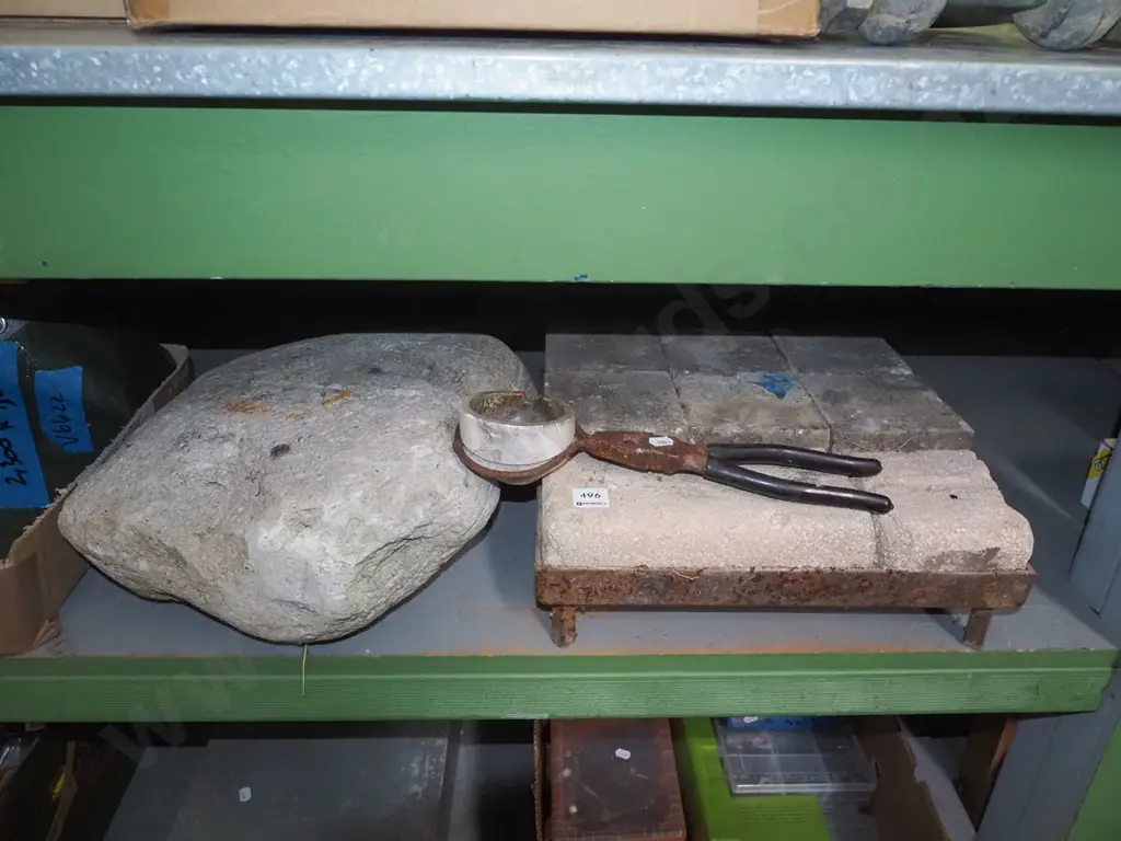 jeweller's crucible, large piece of pumice, heat resistance bricks on metal stand Image 1++