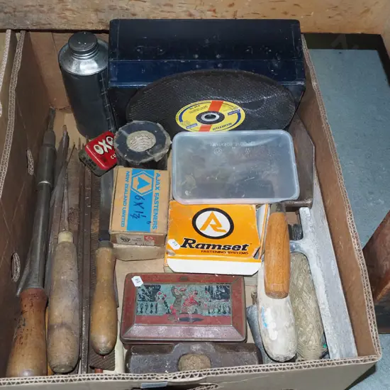 box; files, cut off discs, fasteners etc