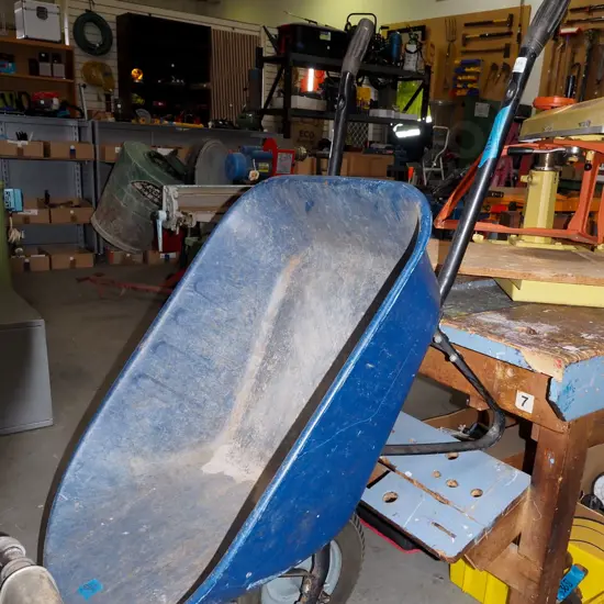 blue wheel barrow