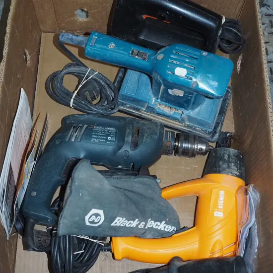 box; heat gun, drill, jig saw etc