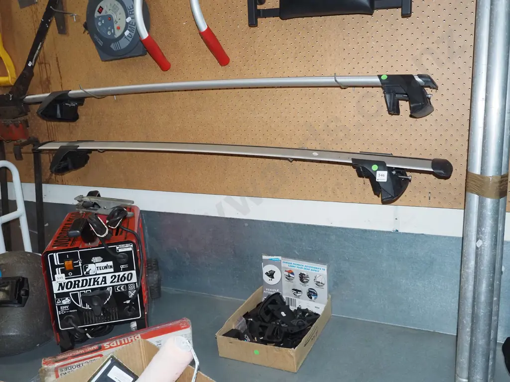 2x Pro Rack roof racks, box of accessories - green dots Image 1++