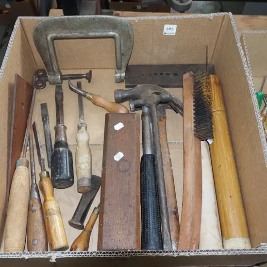 box; chisels, hammers, sharpening stone  etc