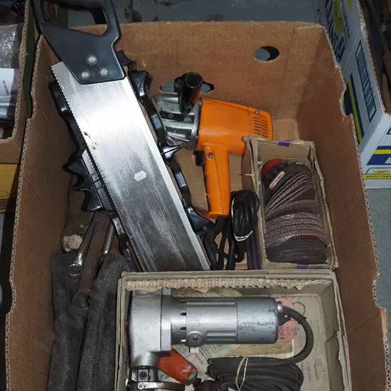 box; mitre box and saw, nibbler, drill etc