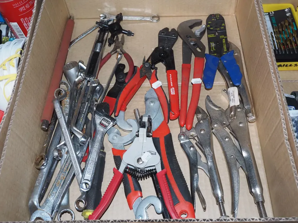 box; vice grips, open end ring spanners, wire strippers etc Image 1++